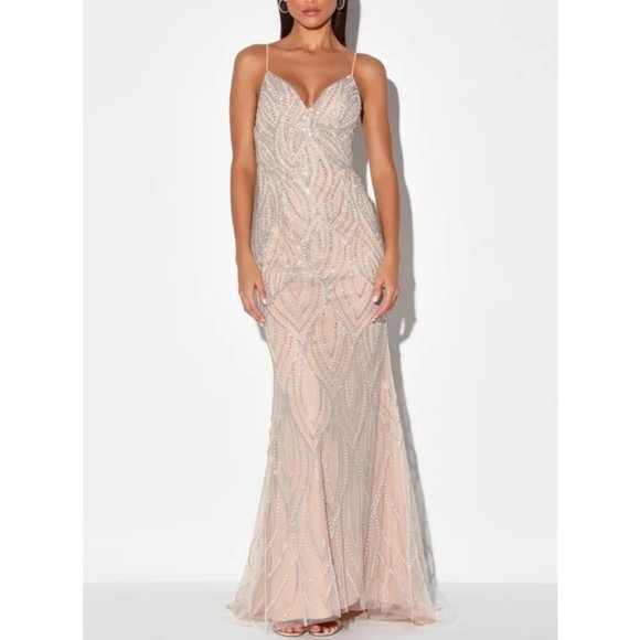 NWT Luxe of a Lifetime Beige Beaded Mermaid Maxi - Picture 1 of 7